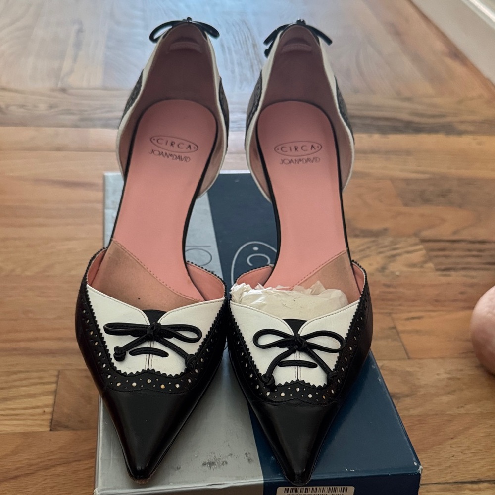 Circa Joan & David Black and White Heels with Bow Accent